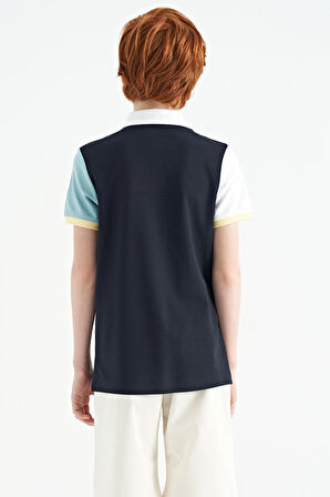 Lacivert Renk Bloklu Nakış Yazı Detaylı Standart Kalıp Polo Yaka Erkek Çocuk T-Shirt - 11109 | 4-5 Yaş