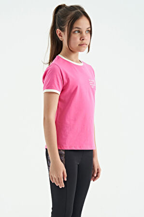 Şeker Pembe Minimal Yazı Baskılı O Yaka Rahat Form Kısa Kollu Kız Çocuk T-Shirt - 75110 | 11-12 Yaş