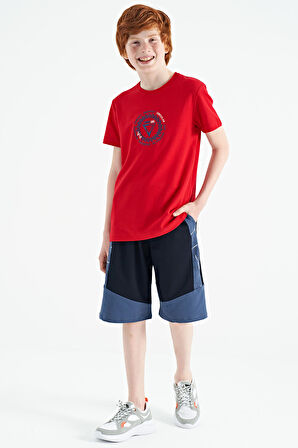 Kırmızı Nakış İşleme Detaylı O Yaka Standart Kalıp Erkek Çocuk T-Shirt - 11115 | 3-4 Yaş