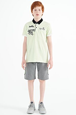 Açık Yeşil Yazı Nakış Detaylı Standart Kalıp Polo Yaka Erkek Çocuk T-Shirt - 11085