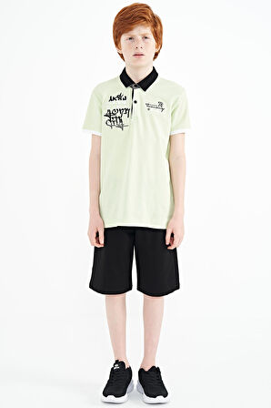 Açık Yeşil Yazı Nakış Detaylı Standart Kalıp Polo Yaka Erkek Çocuk T-Shirt - 11085