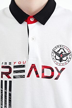 Beyaz Yazı Baskı Desenli Standart Kalıp Polo Yaka Erkek Çocuk T-Shirt - 11143 | 11-12 Yaş