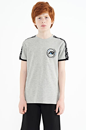 Gri Melanj Omuz Baskı Detaylı Standart Kalıp O Yaka Erkek Çocuk T-Shirt - 11121