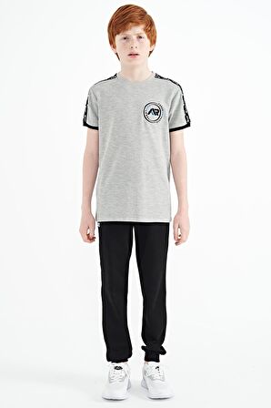 Gri Melanj Omuz Baskı Detaylı Standart Kalıp O Yaka Erkek Çocuk T-Shirt - 11121