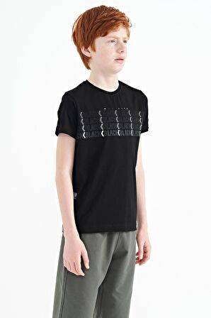 Siyah Yazı Baskılı O Yaka Standart Kalıp Erkek Çocuk T-Shirt - 11149 | 6-7 Yaş