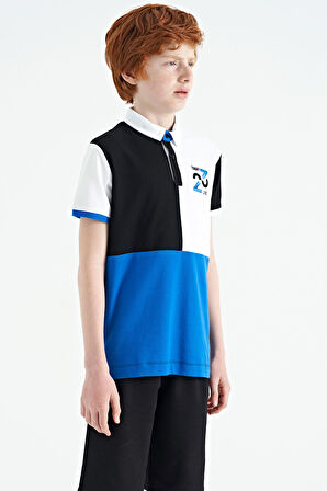Siyah Renk Bloklu Nakış Detaylı Standart Kalıp Polo Yaka Erkek Çocuk T-Shirt - 11108 | 14-15 Yaş