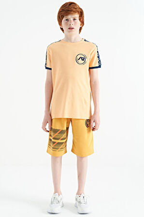 Kavun Içi Omuz Baskı Detaylı Standart Kalıp O Yaka Erkek Çocuk T-Shirt - 11121