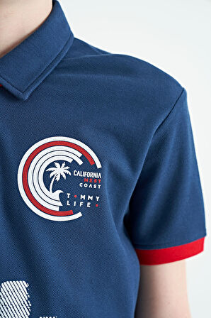 İndigo Baskı Detaylı Polo Yaka Standart Kalıp Erkek Çocuk T-Shirt - 11094