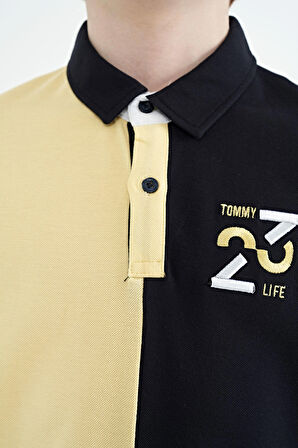 Lacivert Renk Bloklu Nakış Detaylı Standart Kalıp Polo Yaka Erkek Çocuk T-Shirt - 11108 | 14-15 Yaş