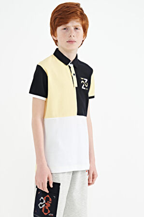 Lacivert Renk Bloklu Nakış Detaylı Standart Kalıp Polo Yaka Erkek Çocuk T-Shirt - 11108 | 14-15 Yaş