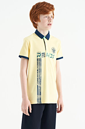 Sarı Yazı Baskı Desenli Standart Kalıp Polo Yaka Erkek Çocuk T-Shirt - 11143 | 6-7 Yaş