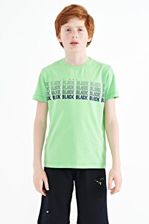 Neon Yeşil Yazı Baskılı O Yaka Standart Kalıp Erkek Çocuk T-Shirt - 11149 | 5-6 Yaş