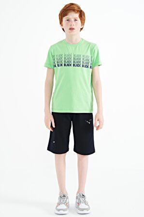 Neon Yeşil Yazı Baskılı O Yaka Standart Kalıp Erkek Çocuk T-Shirt - 11149 | 5-6 Yaş