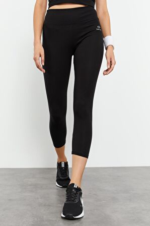 Siyah Yüksek Bel Kapri-Crop Atlet Slim Fit Kadın Tayt Takım - 95284 | XL