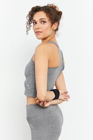 Gri Melanj Yüksek Bel Kapri-Crop Atlet Slim Fit Kadın Tayt Takım - 95284 | L