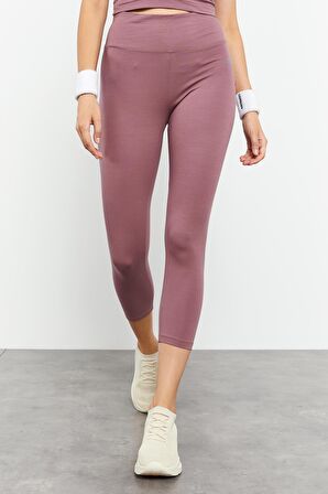 Gül Kurusu Yüksek Bel Kapri-Crop Atlet Slim Fit Kadın Tayt Takım - 95284 | S