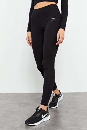 Siyah Yüksek Bel Uzun Kollu Slim Fit Crop Top Kadın Tayt Takım - 95286 | XL