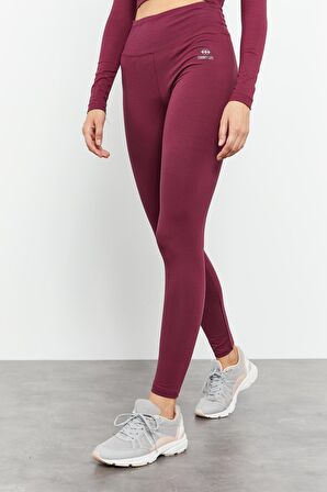 Bordo Yüksek Bel Uzun Kollu Slim Fit Crop Top Kadın Tayt Takım - 95286 | S