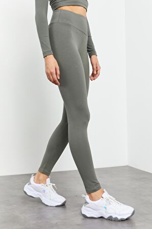 Çağla Yüksek Bel Uzun Kollu Slim Fit Crop Top Kadın Tayt Takım - 95286 | XL