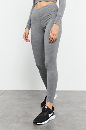 Gri Melanj Yüksek Bel Uzun Kollu Slim Fit Crop Top Kadın Tayt Takım - 95286 | M