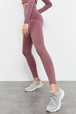 Gül Kurusu Yüksek Bel Uzun Kollu Slim Fit Crop Top Kadın Tayt Takım - 95286 | M