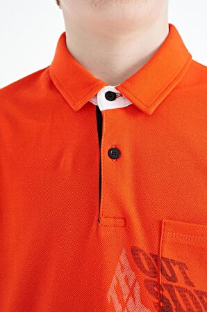 Portakal Ön Cep Detaylı Baskılı Standart Kalıp Polo Yaka Erkek Çocuk T-Shirt - 11102 | 5-6 Yaş