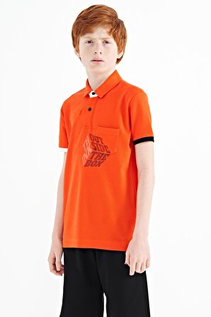 Portakal Ön Cep Detaylı Baskılı Standart Kalıp Polo Yaka Erkek Çocuk T-Shirt - 11102 | 5-6 Yaş