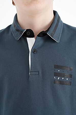 Orman Yeşili Yakası Renk Bloklu Baskı Detaylı Standart Kalıp Erkek Çocuk T-Shirt - 11111 | 12-13 Yaş