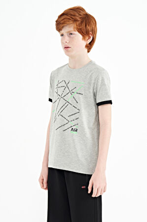 Gri Melanj Minimal Yazı Baskılı Standart Kalıp O Yaka Erkek Çocuk T-Shirt - 11132