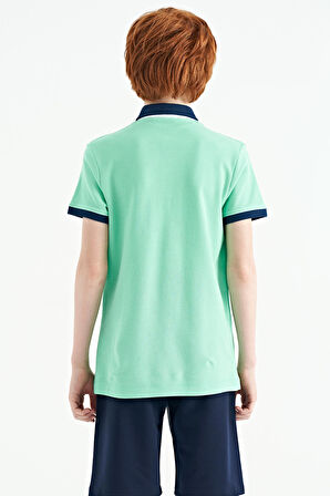 Su Yeşili Yazı Baskı Desenli Standart Kalıp Polo Yaka Erkek Çocuk T-Shirt - 11143 | 9-10 Yaş