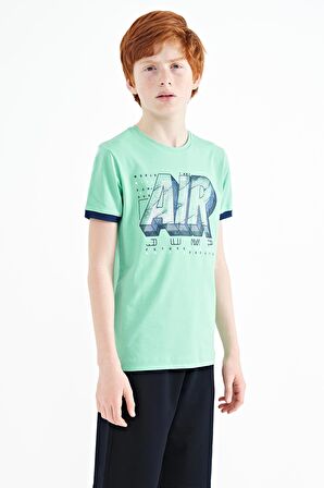 Su Yeşili Yazı Baskılı Standart Kalıp O Yaka Erkek Çocuk T-Shirt - 11098 | 3-4 Yaş