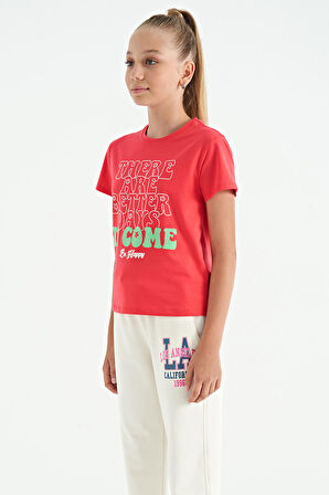 Rose O Yaka Yazı Baskılı Rahat Form Kısa Kollu Cropped Kız Çocuk T-Shirt - 75118 | 13-14 Yaş