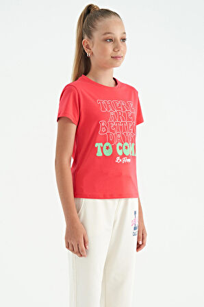 Rose O Yaka Yazı Baskılı Rahat Form Kısa Kollu Cropped Kız Çocuk T-Shirt - 75118 | 13-14 Yaş