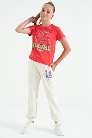 Rose O Yaka Yazı Baskılı Rahat Form Kısa Kollu Cropped Kız Çocuk T-Shirt - 75118 | 13-14 Yaş