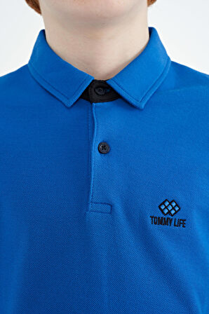 Saks Kol Baskı Detaylı Standart Kalıp Polo Yaka Erkek Çocuk T-Shirt - 11093 | 6-7 Yaş