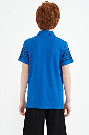 Saks Kol Baskı Detaylı Standart Kalıp Polo Yaka Erkek Çocuk T-Shirt - 11093 | 6-7 Yaş