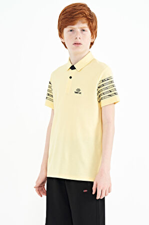 Sarı Kol Baskı Detaylı Standart Kalıp Polo Yaka Erkek Çocuk T-Shirt - 11093 | 9-10 Yaş