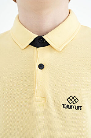 Sarı Kol Baskı Detaylı Standart Kalıp Polo Yaka Erkek Çocuk T-Shirt - 11093 | 9-10 Yaş