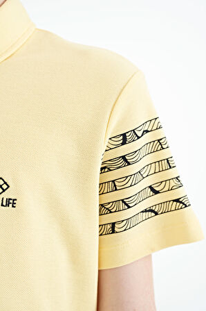 Sarı Kol Baskı Detaylı Standart Kalıp Polo Yaka Erkek Çocuk T-Shirt - 11093 | 9-10 Yaş