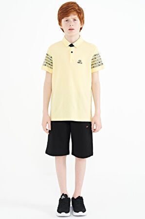 Sarı Kol Baskı Detaylı Standart Kalıp Polo Yaka Erkek Çocuk T-Shirt - 11093 | 9-10 Yaş
