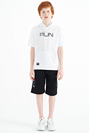 Beyaz Kanguru Cepli Kapüşonlu Oversize Erkek Çocuk T-Shirt - 11160 | 7-8 Yaş