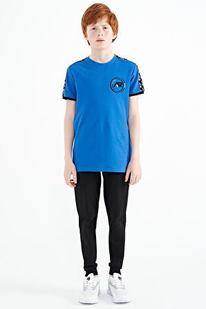 Saks Omuz Baskı Detaylı Standart Kalıp O Yaka Erkek Çocuk T-Shirt - 11121 | 4-5 Yaş
