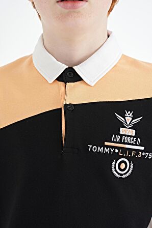Beyaz Renk Bloklu Nakış Detaylı Standart Kalıp Polo Yaka Erkek Çocuk T-Shirt - 11088 | 13-14 Yaş