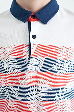 Beyaz Baskı Detaylı Standart Kalıp Polo Yaka  Erkek Çocuk T-Shirt - 11101 | 14-15 Yaş