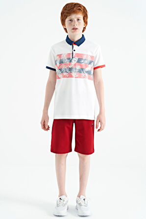 Beyaz Baskı Detaylı Standart Kalıp Polo Yaka  Erkek Çocuk T-Shirt - 11101 | 14-15 Yaş