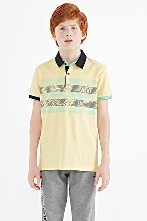 Sarı Baskı Detaylı Standart Kalıp Polo Yaka  Erkek Çocuk T-Shirt - 11101 | 9-10 Yaş