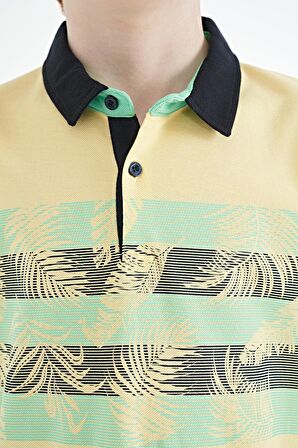 Sarı Baskı Detaylı Standart Kalıp Polo Yaka  Erkek Çocuk T-Shirt - 11101 | 9-10 Yaş