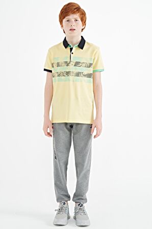 Sarı Baskı Detaylı Standart Kalıp Polo Yaka  Erkek Çocuk T-Shirt - 11101 | 9-10 Yaş