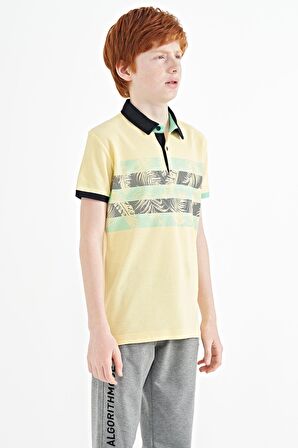 Sarı Baskı Detaylı Standart Kalıp Polo Yaka  Erkek Çocuk T-Shirt - 11101 | 9-10 Yaş