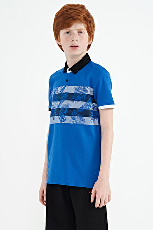 Saks Baskı Detaylı Standart Kalıp Polo Yaka  Erkek Çocuk T-Shirt - 11101 | 10-11 Yaş